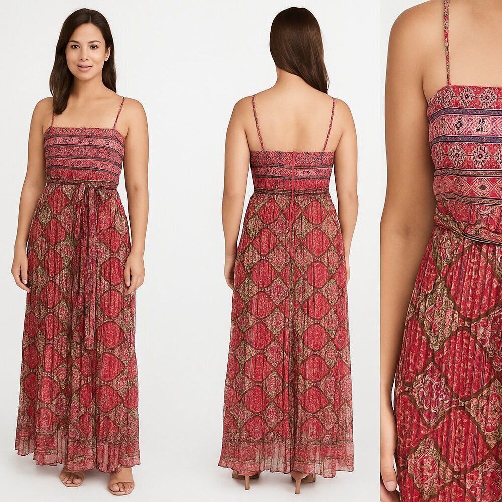 Alice + Olivia Despina Kaleidoscope Maxi Dress Size 0 Boho Pleated Festival Gown